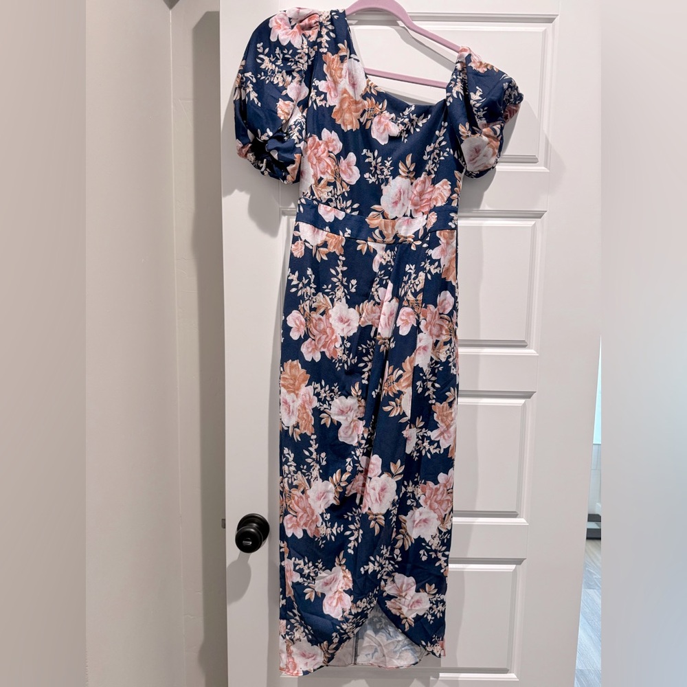 Petal and Pup Navy Floral Cleobella One Shoulder Midi Dress